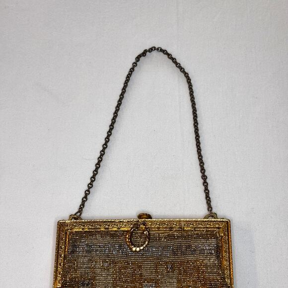 Antique 1900s French Micro-Steel Seed Bead Purse Gold Toned Metal Frame AS IS - Picture 14 of 14